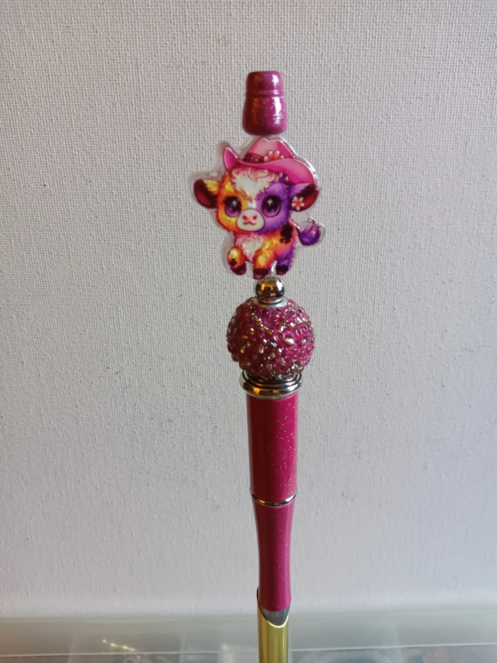 Sparkling Pink Beadable Pen With Cute Cow Focal.